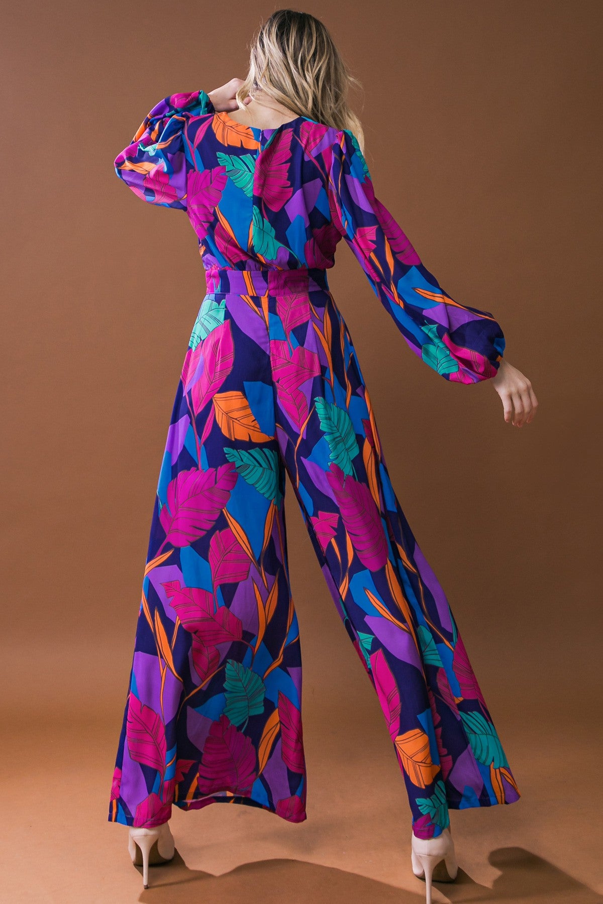 ROUND NECK PRINTED WIDE LEG JUMPSUIT
