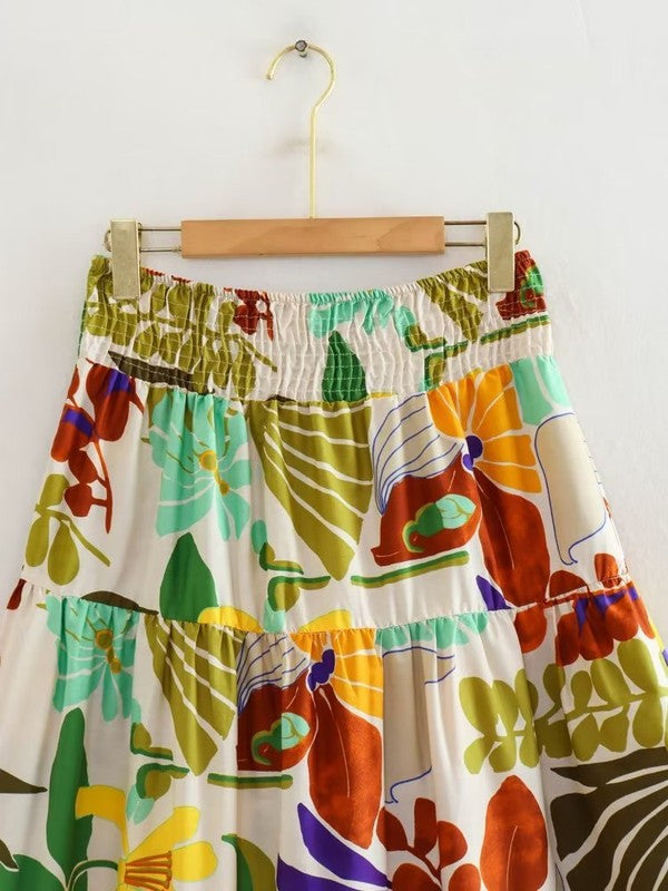 TROPICAL SYTLE PRINT MIDI SKIRT