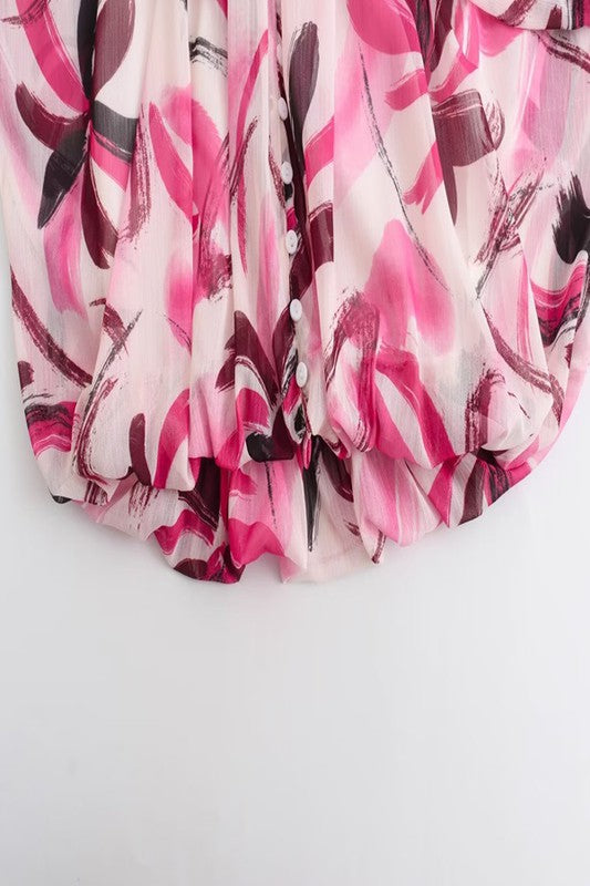 FLORAL PRINT LONG SLEEVE PUFF SHIRT