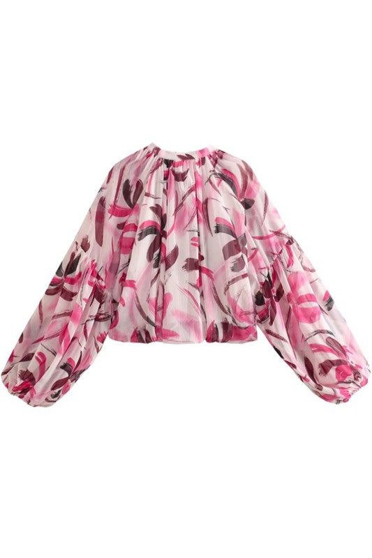 FLORAL PRINT LONG SLEEVE PUFF SHIRT