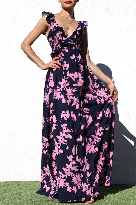 SMOCKED TOP WOVEN MAXI DRESS