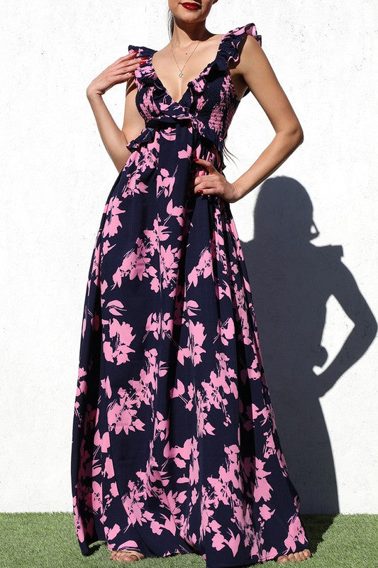 SMOCKED TOP WOVEN MAXI DRESS