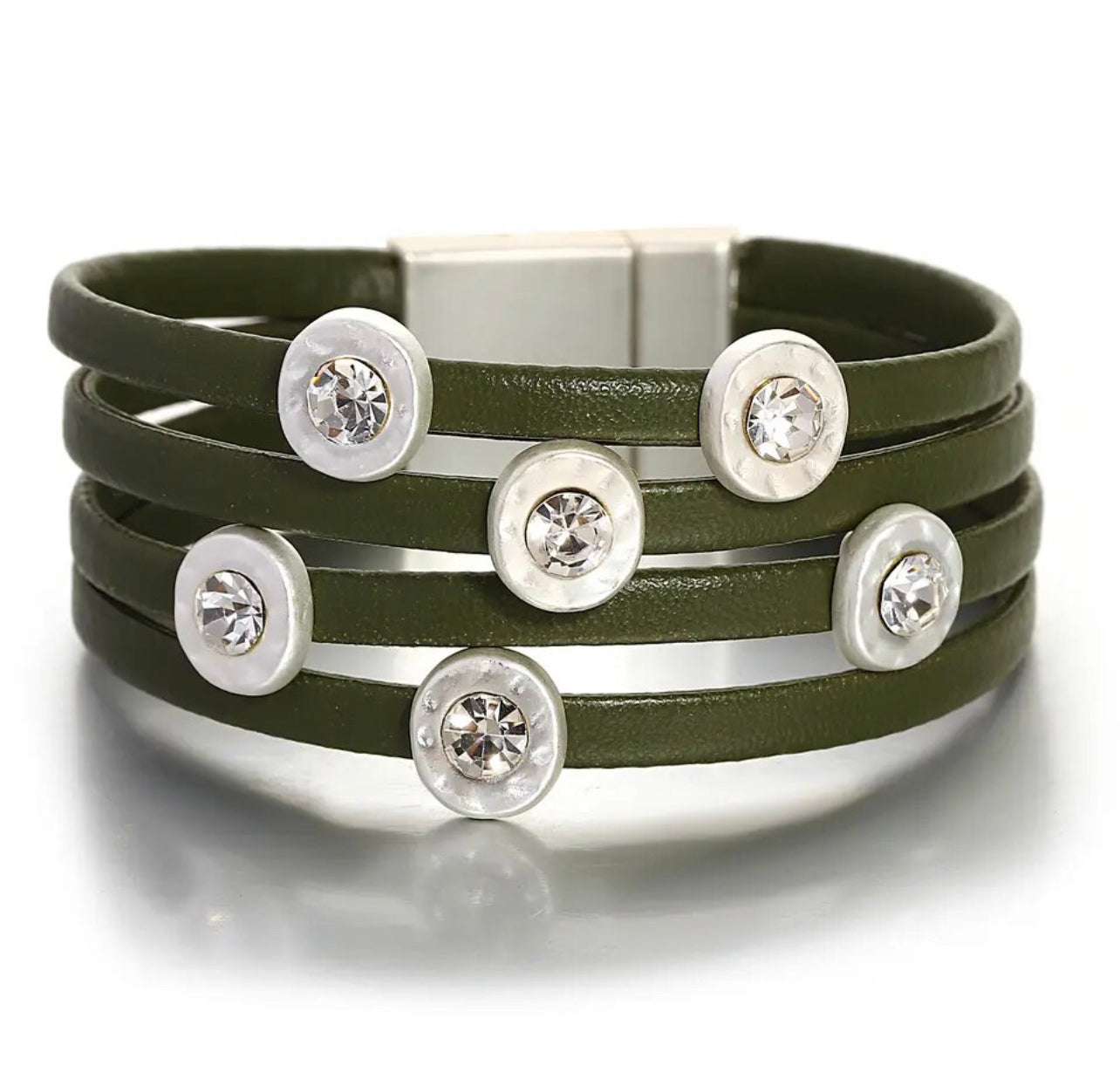 INLAID CRYSTAL LEATHER BRACELET