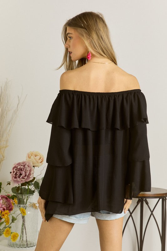 OFF SHOULDER TRIPLE LAYERED BELL-SLEEVE OFF SHOULDER TOP