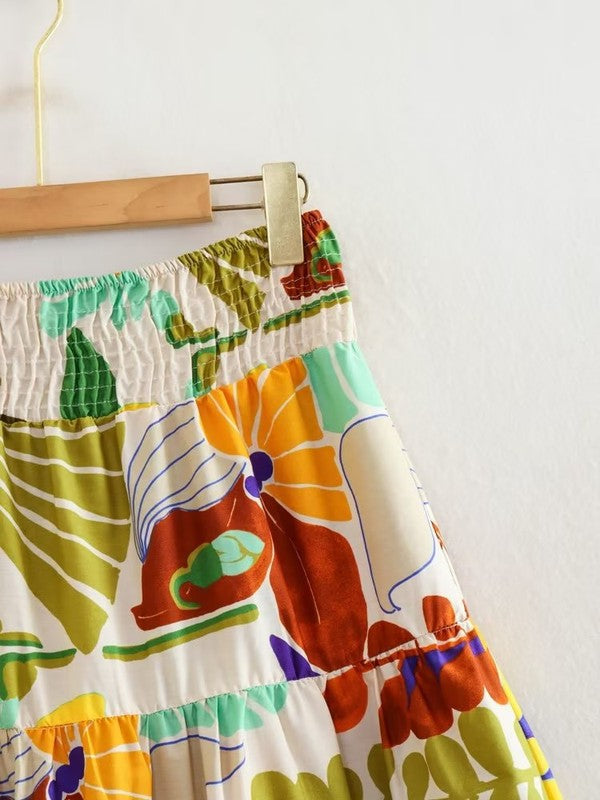 TROPICAL SYTLE PRINT MIDI SKIRT