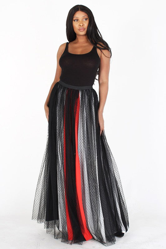 MESH ELASTIC WAIST MAXI SKIRT