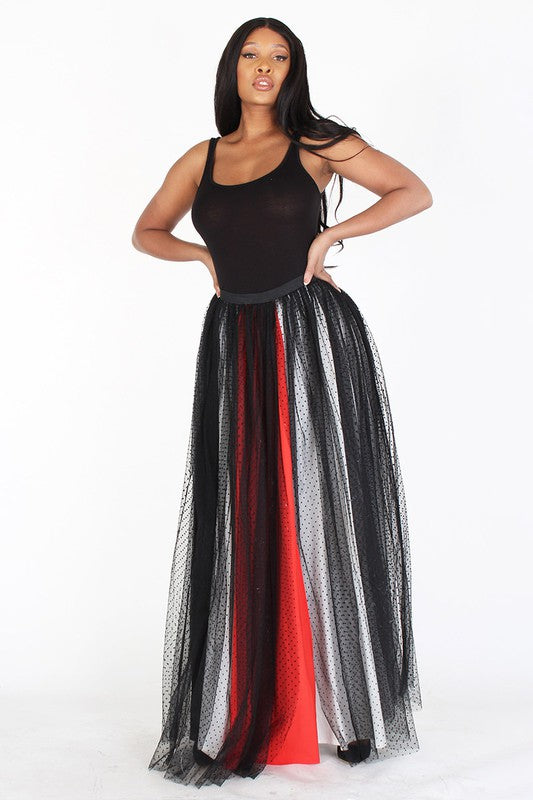 MESH ELASTIC WAIST MAXI SKIRT