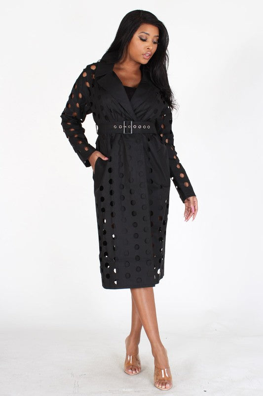 PERFORATED LONG COVER UP WITH CINCH BELT