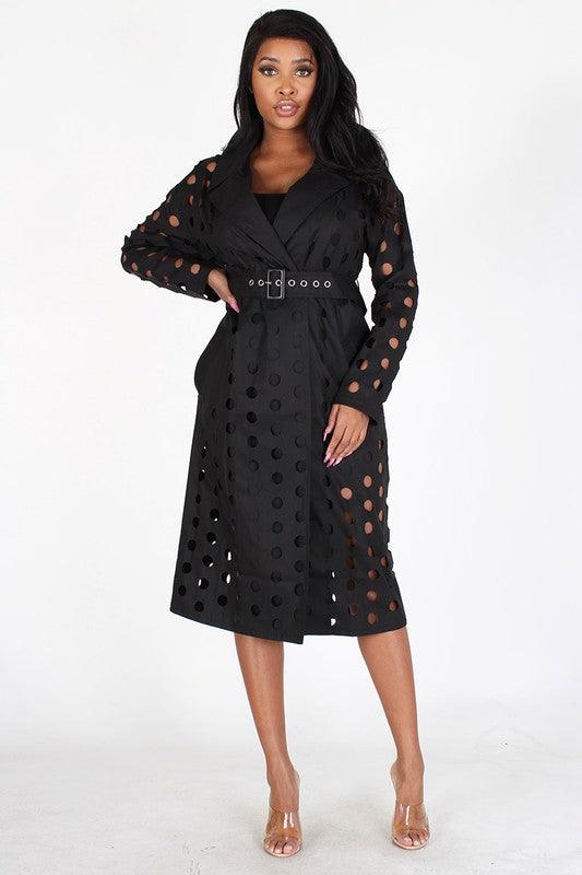 PERFORATED LONG COVER UP WITH CINCH BELT