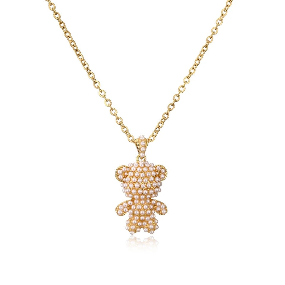 BEAR PEARLS PENDANT NECKLACE