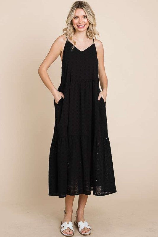 CAMI EYELET MIDI DRESS