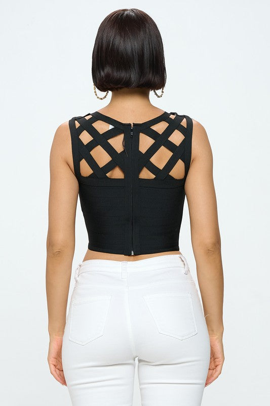 CAGED NECK BANDAGE CROP TOP