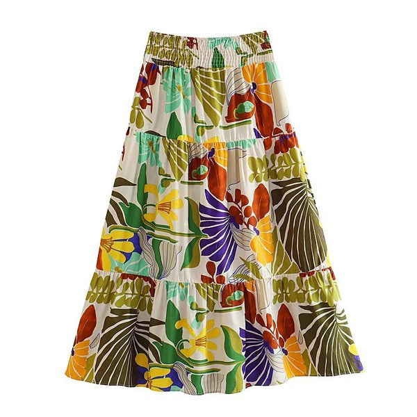 TROPICAL SYTLE PRINT MIDI SKIRT