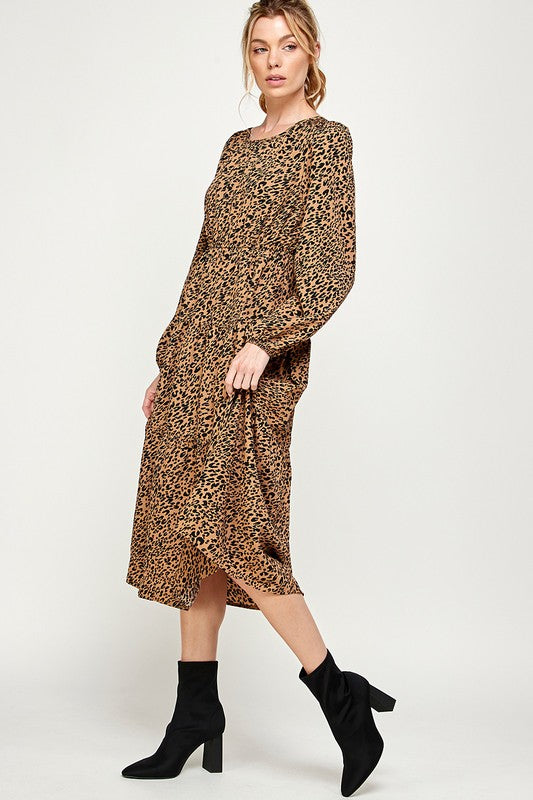 ANIMAL PRINT TIERED MIDI DRESS