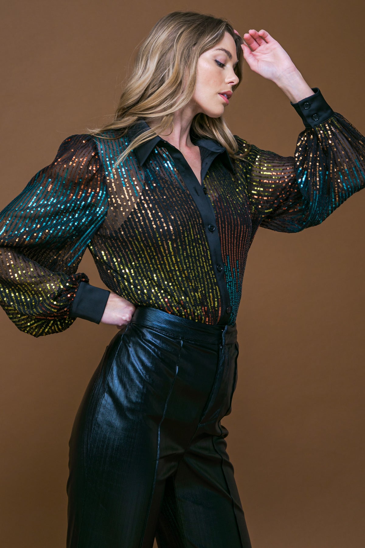 BUTTON DOWN SEQUINS BLOUSE