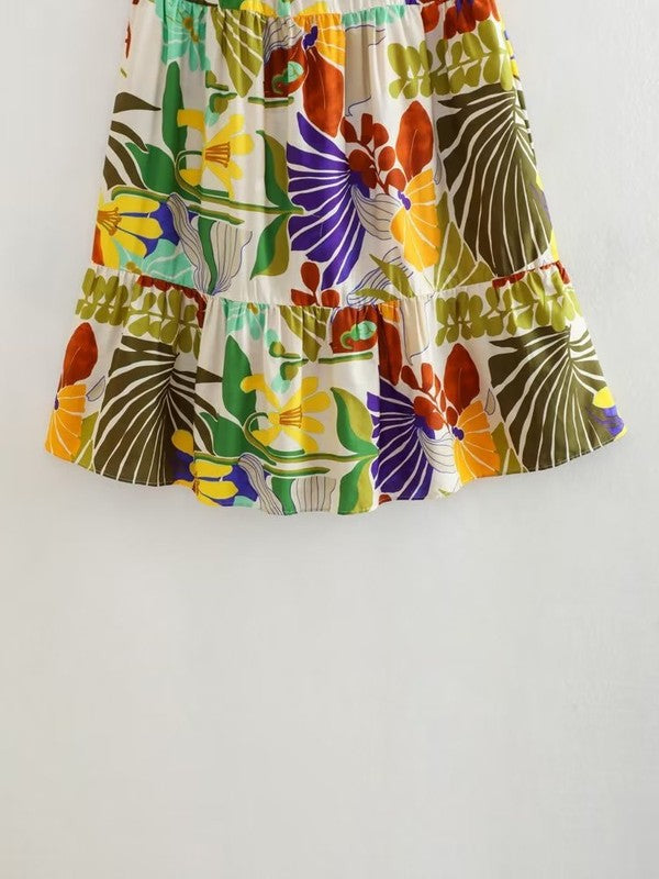 TROPICAL SYTLE PRINT MIDI SKIRT