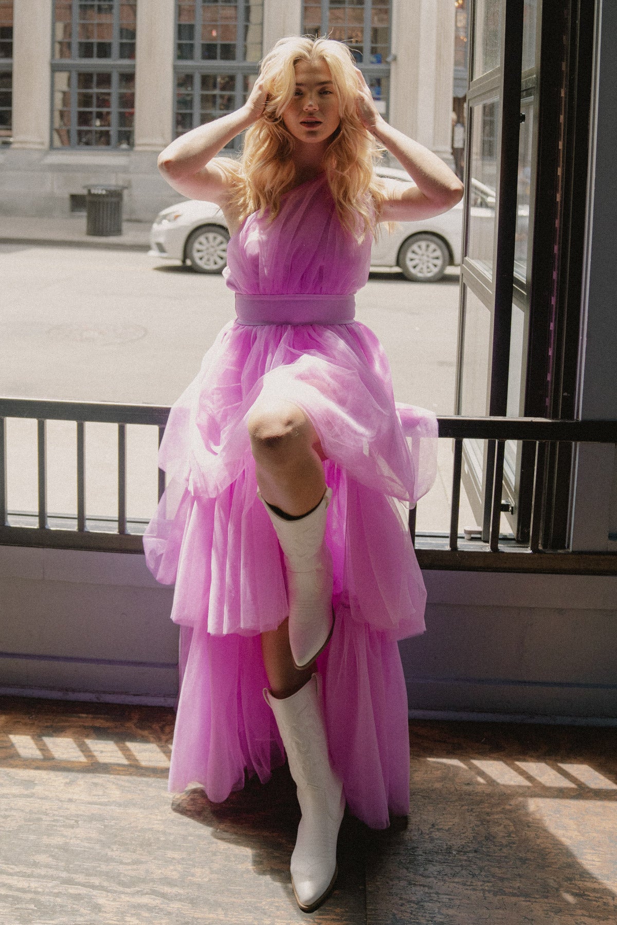 HI LOW TULLE MAXI DRESS