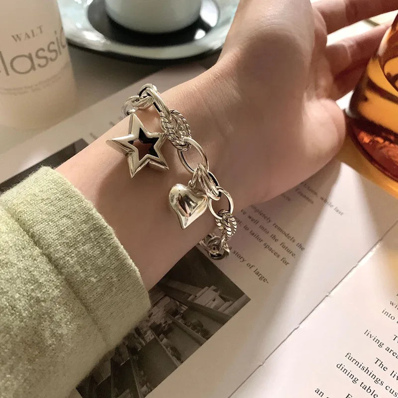 STAR-HEART SHAPE PENDANT LINK BRACELET