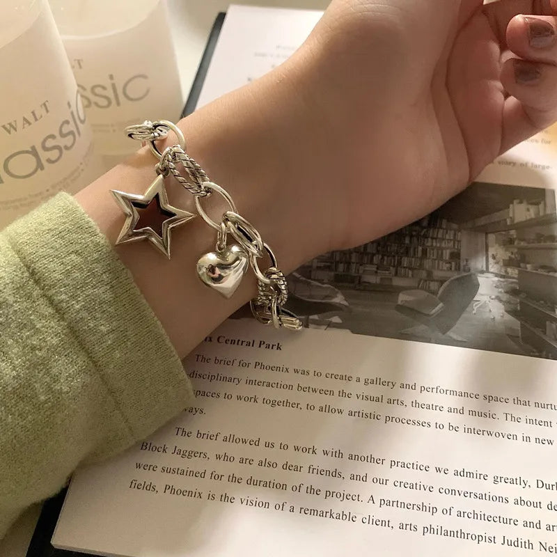 STAR-HEART SHAPE PENDANT LINK BRACELET