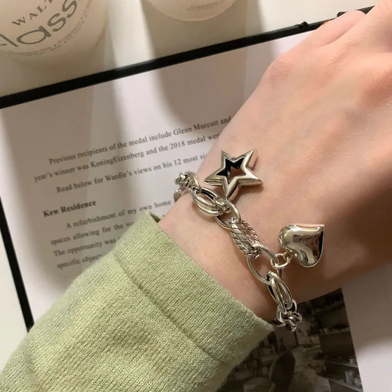STAR-HEART SHAPE PENDANT LINK BRACELET