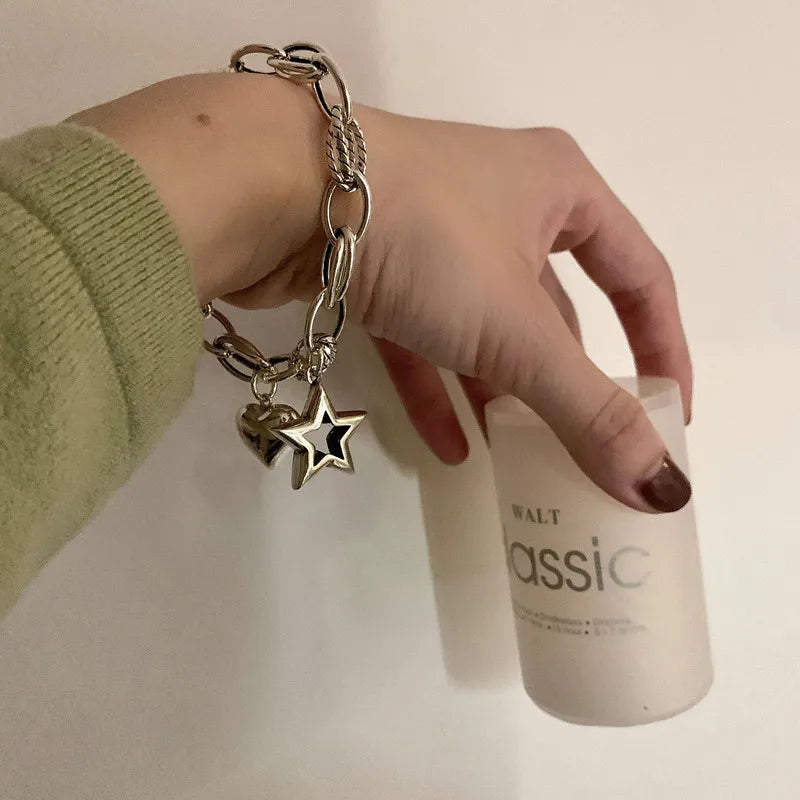 STAR-HEART SHAPE PENDANT LINK BRACELET