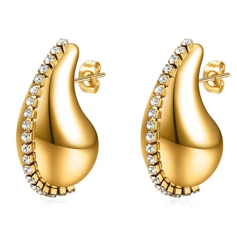 WATER DROP SHAPE ZIRCON CHAIN EARRINGS