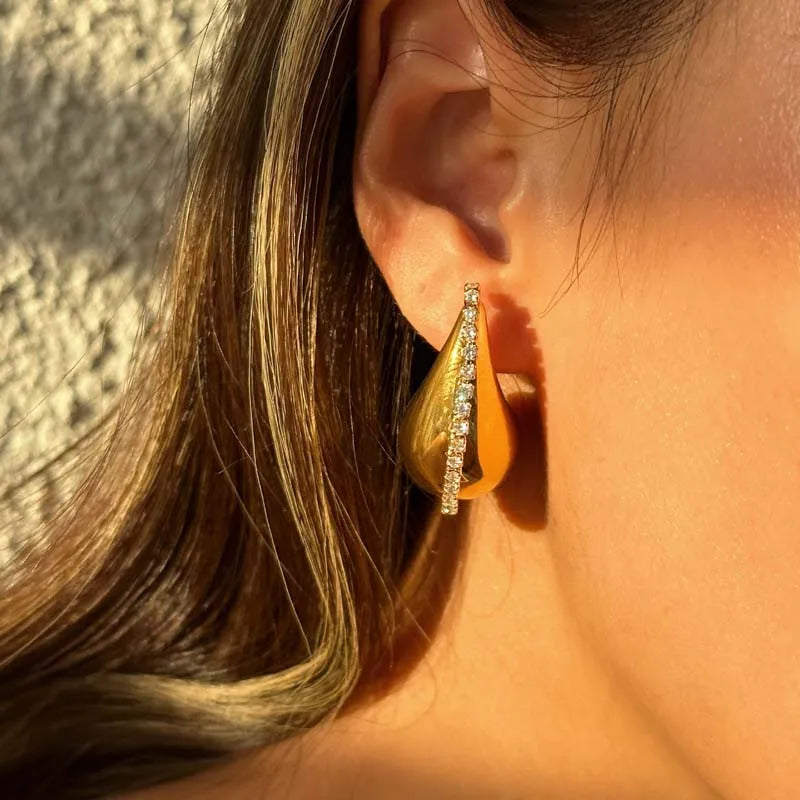 WATER DROP SHAPE ZIRCON CHAIN EARRINGS