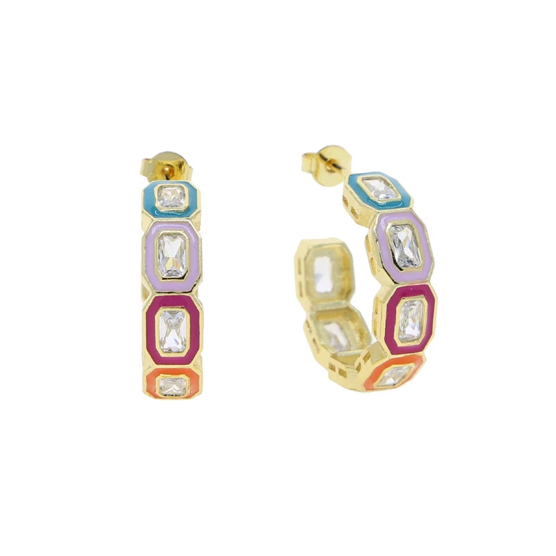 ENAMEL BAND ZIRCONIA EARRINGS