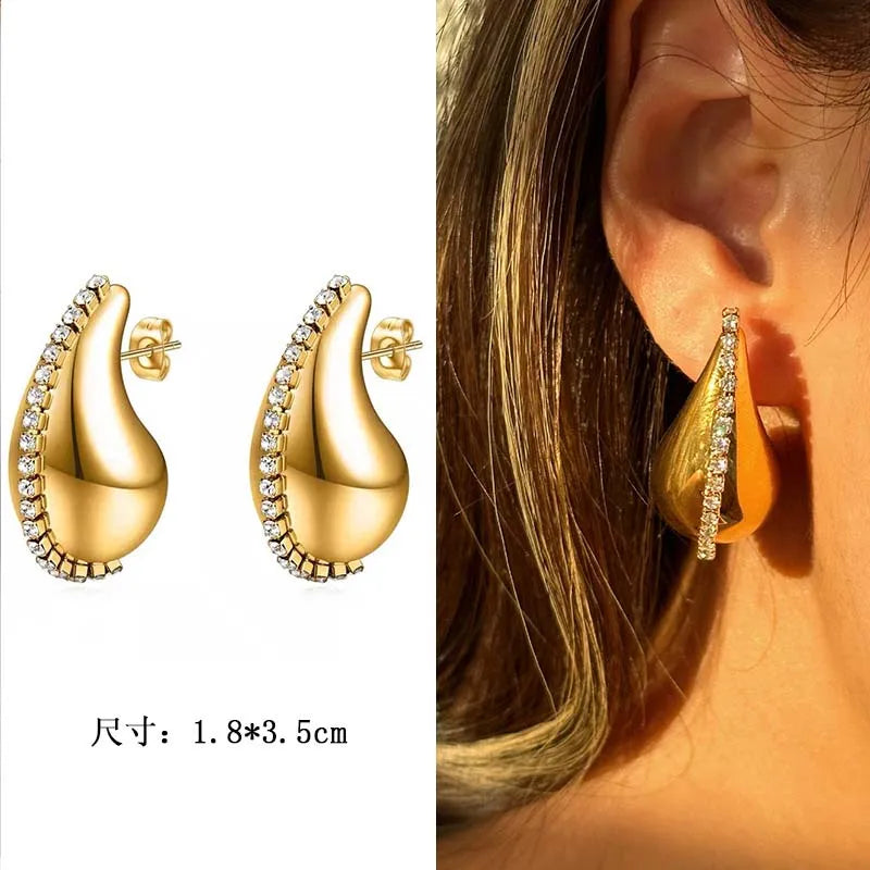 WATER DROP SHAPE ZIRCON CHAIN EARRINGS