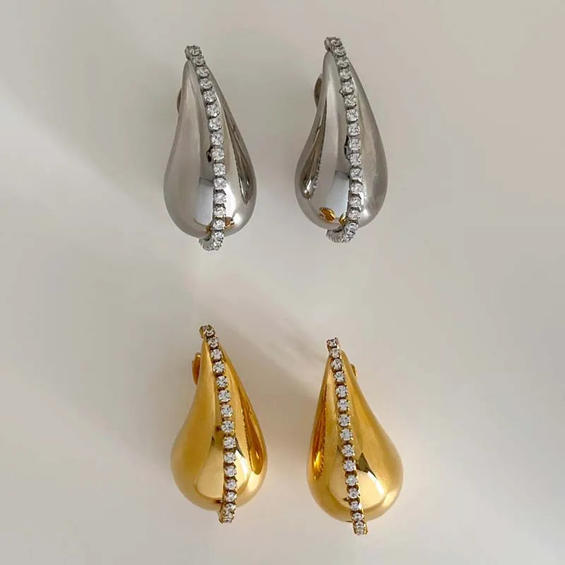 WATER DROP SHAPE ZIRCON CHAIN EARRINGS