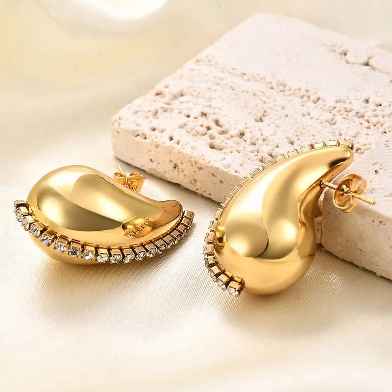 WATER DROP SHAPE ZIRCON CHAIN EARRINGS