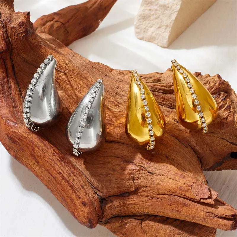 WATER DROP SHAPE ZIRCON CHAIN EARRINGS