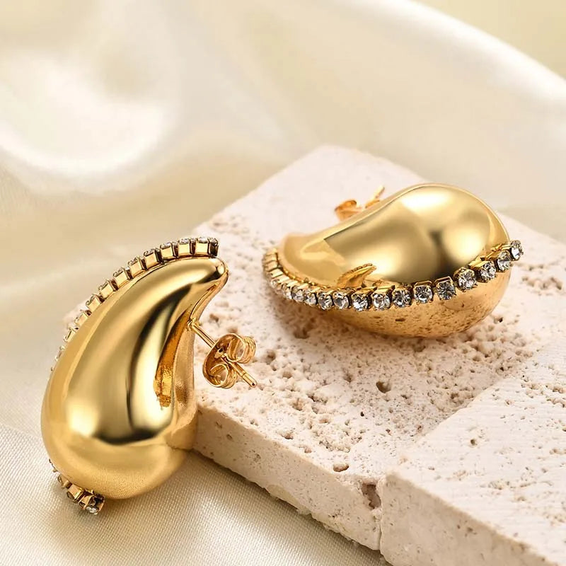 WATER DROP SHAPE ZIRCON CHAIN EARRINGS