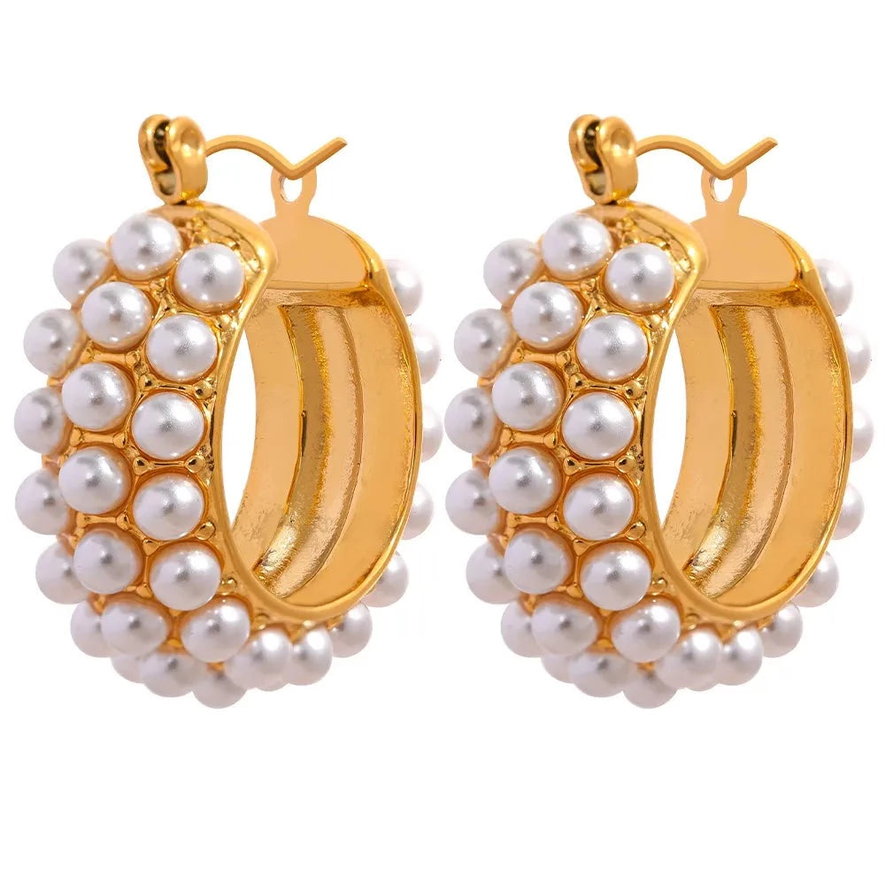 18 K GOLD PLATED FAUX PEARLS HUGGIES
