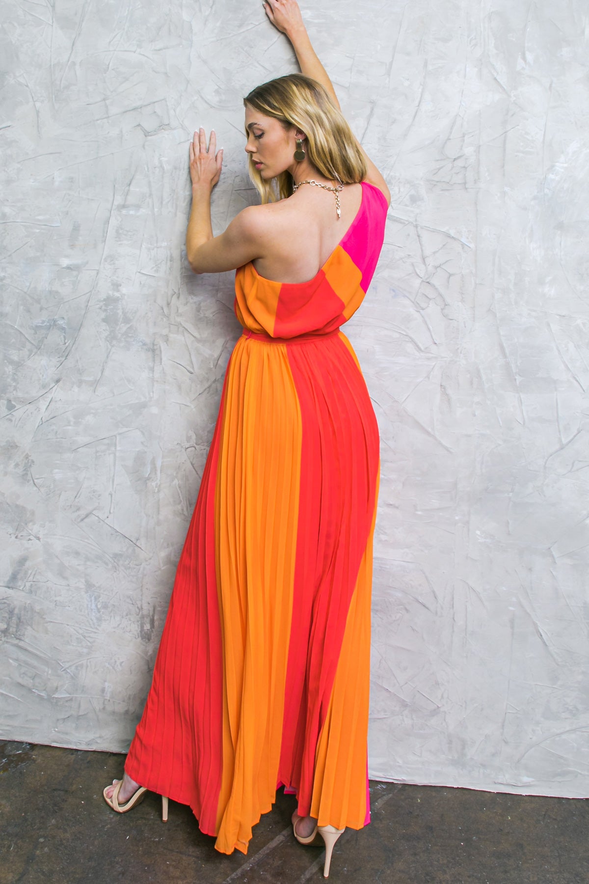 ONE SHOULDER COLORBLOCK MAXI DRESS
