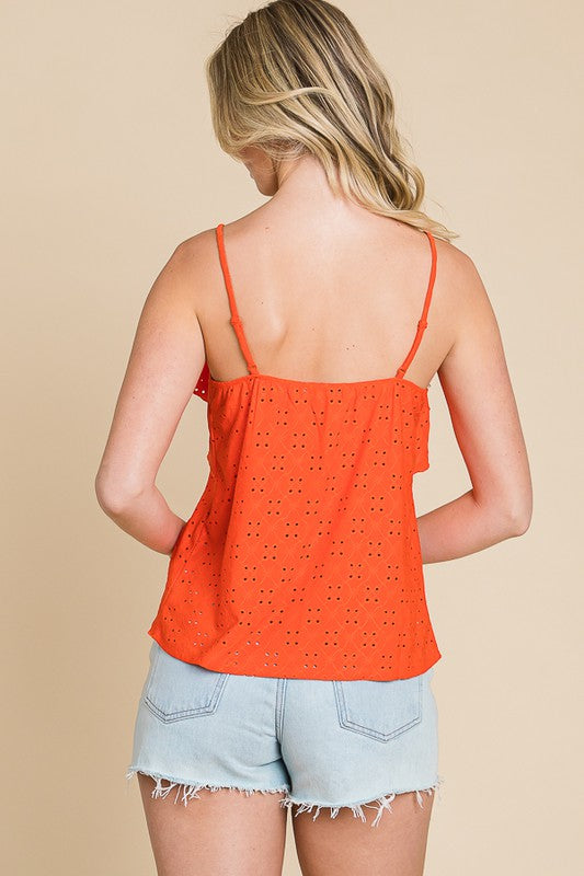 DOUBLE DRAPE RUFFLE EYELET CAMI TOP