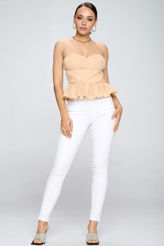 RHINESTONE DETAIL SHORT TUBE TOP