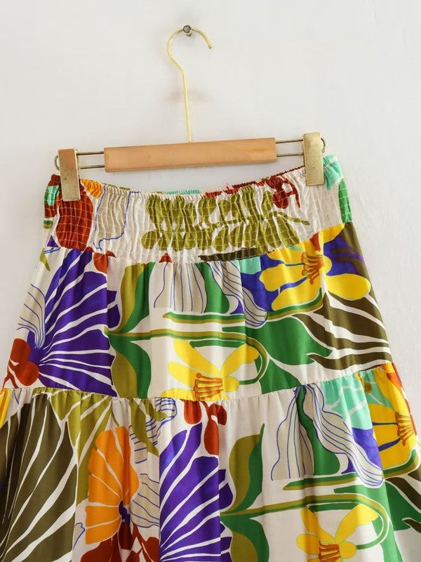 TROPICAL SYTLE PRINT MIDI SKIRT