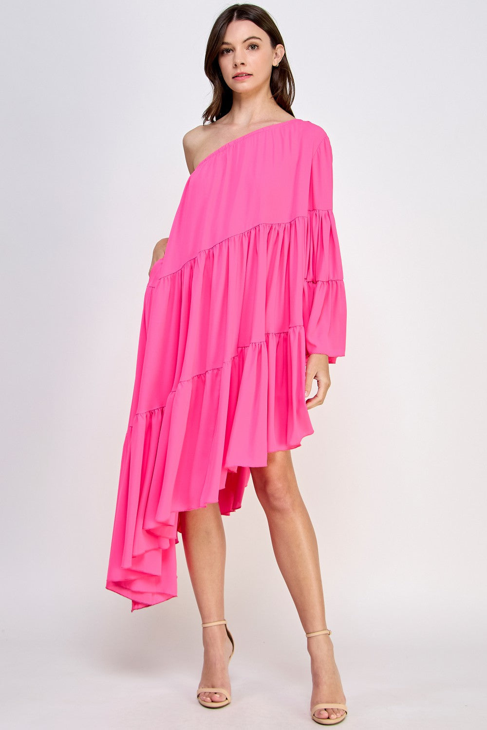 ONE SHOULDER SHIRRED DRESS