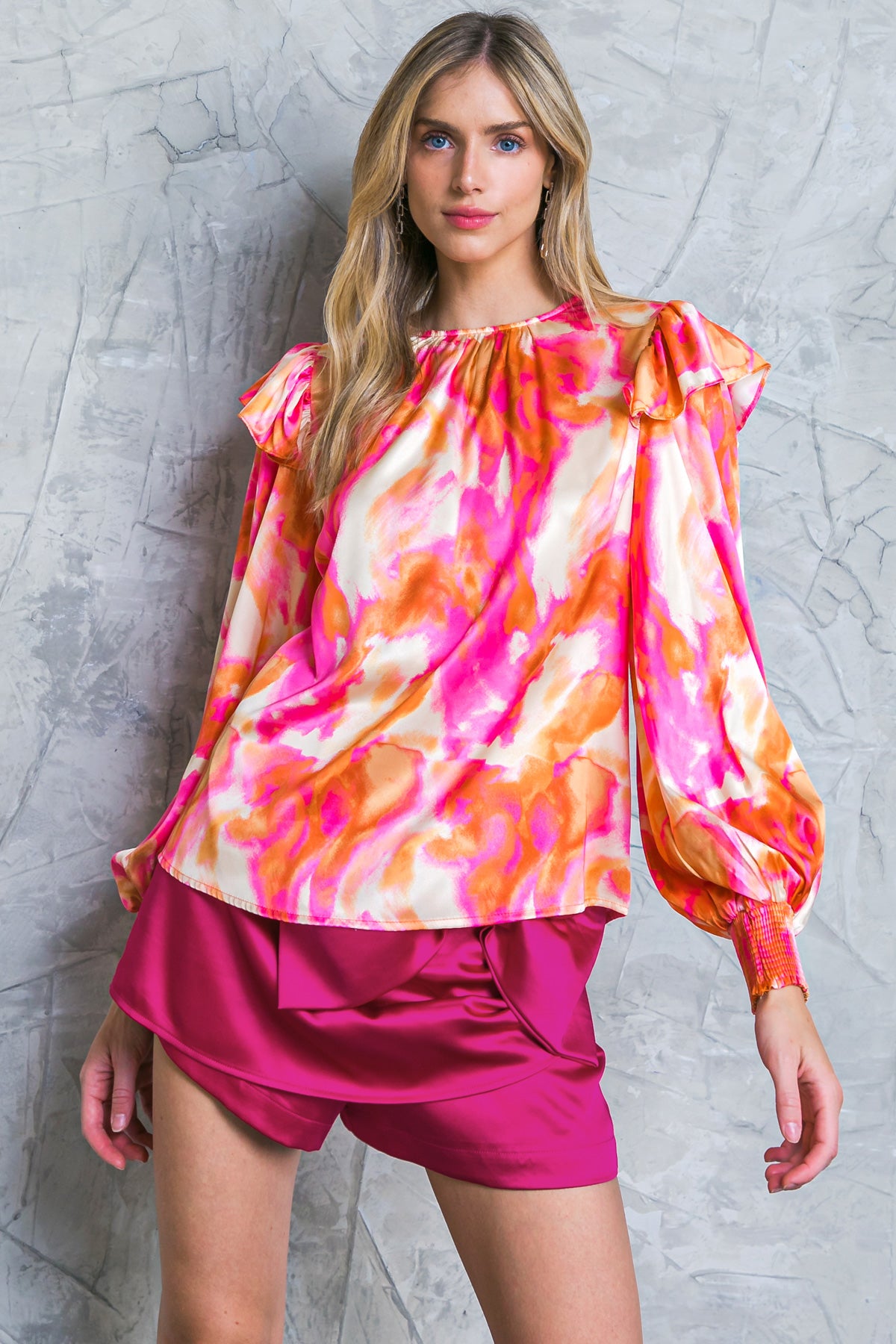 PRINTED LONG SLEEVE BLOUSE