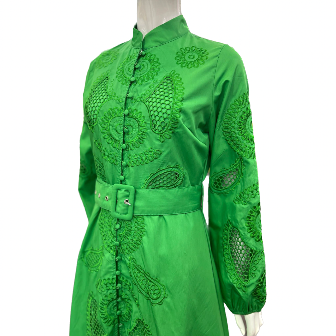 EMBROIDERY LONG SLEEVE MAXI DRESS