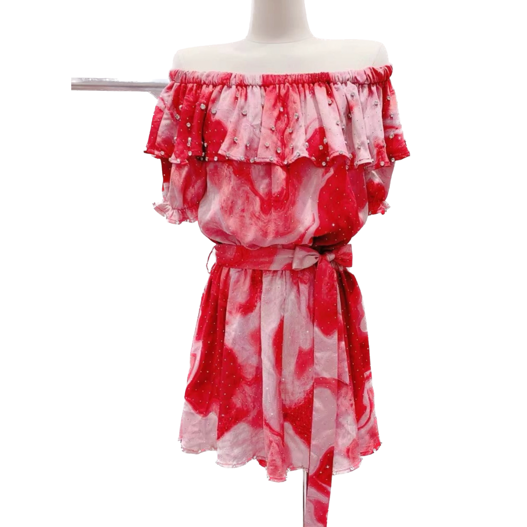 OFF SHOULDER ROMPER WITH RHINESTONES