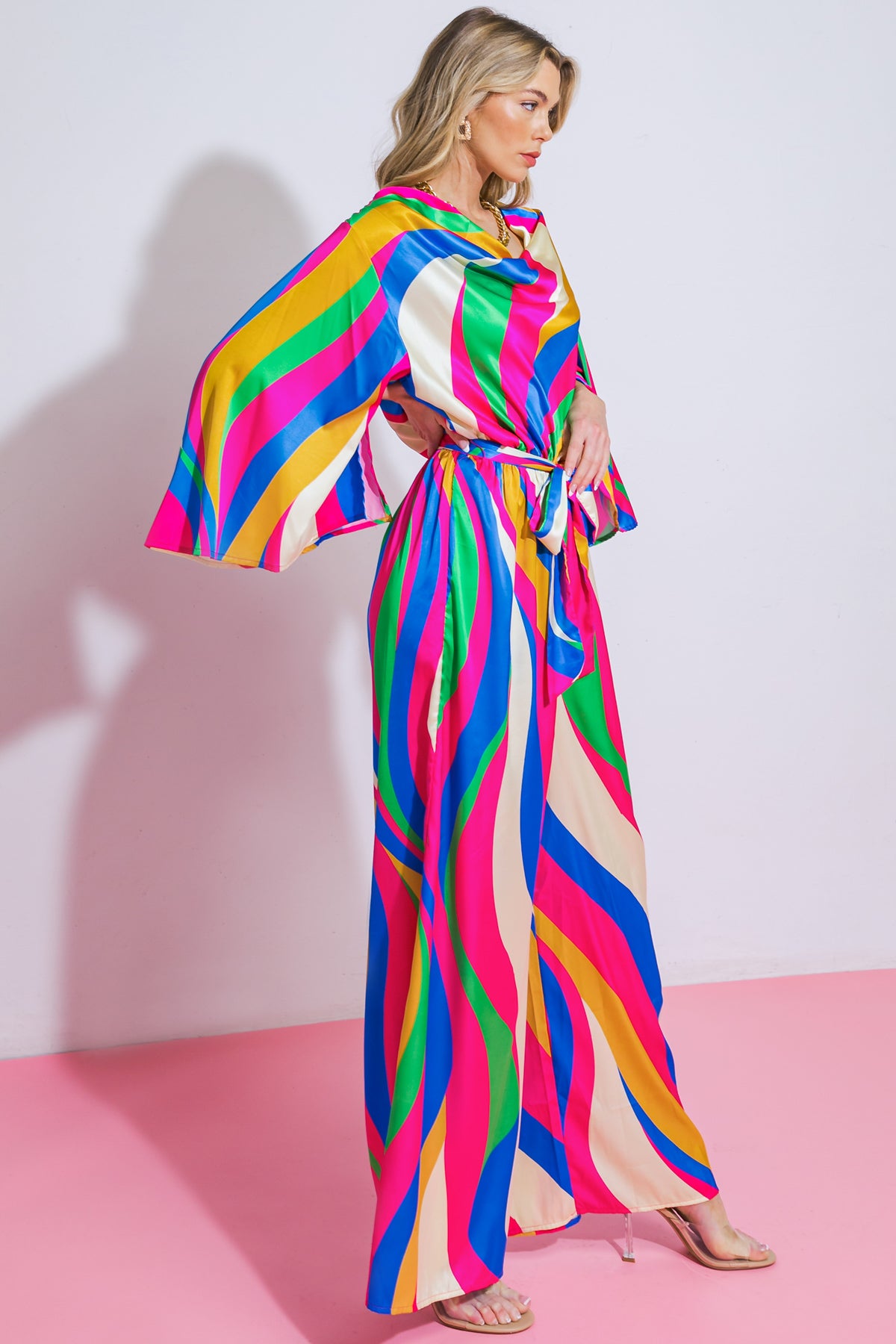 COLORFUL ELASTIC WAIST PRINTED JUMPSUIT