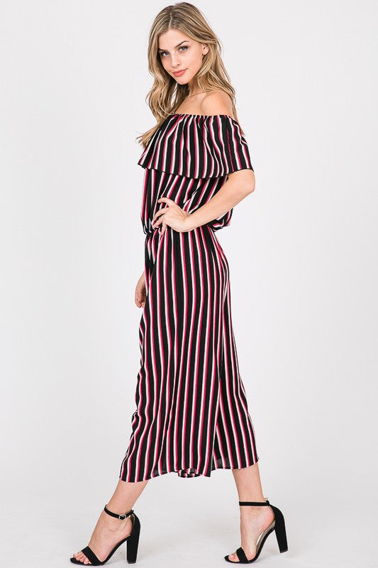 OFF SHOULDER STRIPES JUMPSUITS