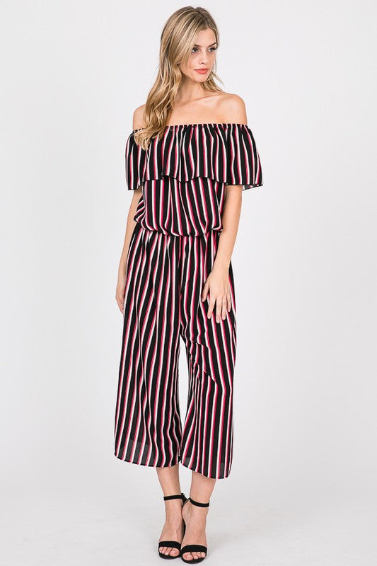 OFF SHOULDER STRIPES JUMPSUITS