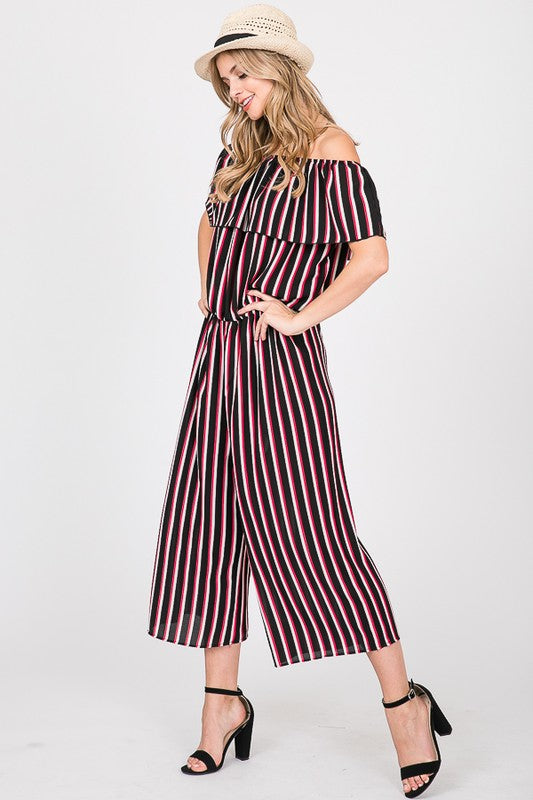 OFF SHOULDER STRIPES JUMPSUITS