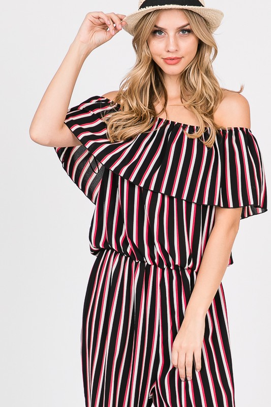 OFF SHOULDER STRIPES JUMPSUITS