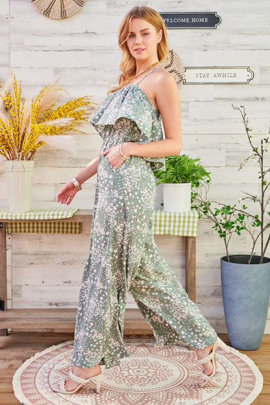 HALTER PRINTED JUMPSUIT