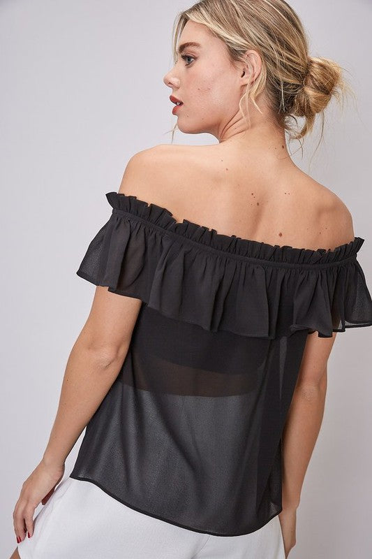 OFF SHOULDER RUFFLE DETAIL TOP