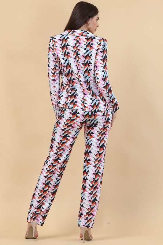 PRINT WOMEN BLAZER AND PANTS  SET